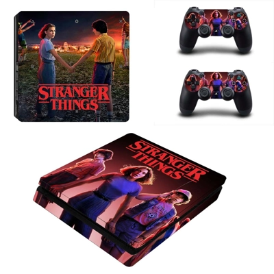 Stranger Things decal skin for PS4 Slim Console and two co.. Stranger Things decal skin for PS4 Slim Console and two co..