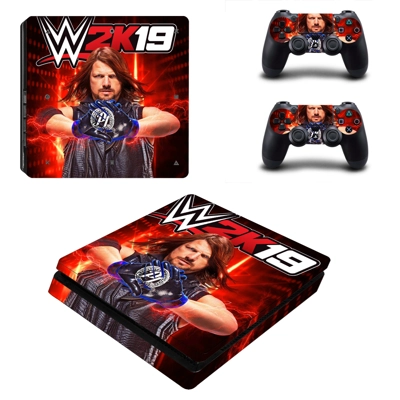 WWE 2K19 decal skin for PS4 Slim Console and two controllers WWE 2K19 decal skin for PS4 Slim Console and two controllers