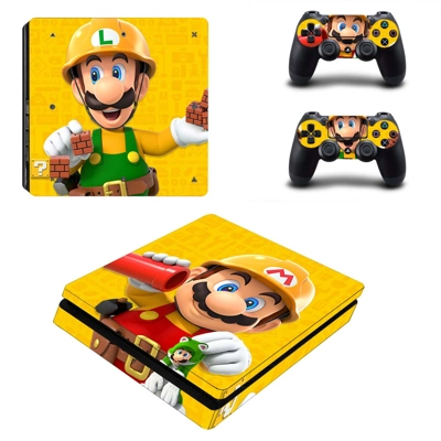 Super Mario decal skin for PS4 Slim Console and two controllers