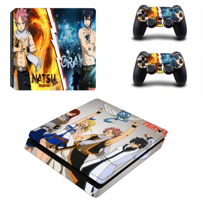 Fairy Tail Natsu decal skin for PS4 Slim Console and two c.. Fairy Tail Natsu decal skin for PS4 Slim Console and two c..