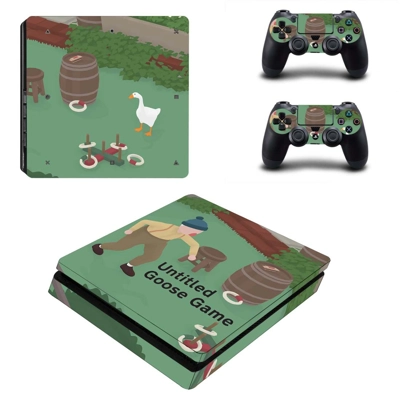 Untitled Goose Game decal skin for PS4 Slim Console and two controllers