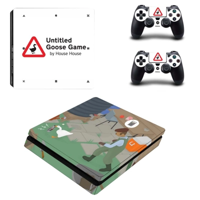 Untitled Goose Game decal skin for PS4 Slim Console and two controllers
