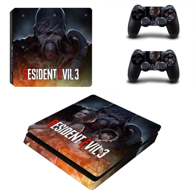 Resident Evil 3 decal skin for PS4 Slim Console and two co.. Resident Evil 3 decal skin for PS4 Slim Console and two co..