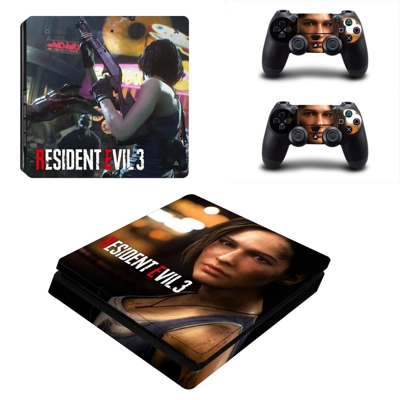 Resident Evil 3 decal skin for PS4 Slim Console and two co.. Resident Evil 3 decal skin for PS4 Slim Console and two co..