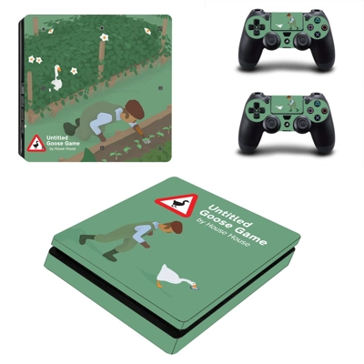 Untitled Goose Game decal skin for PS4 Slim Console and two controllers
