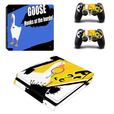 Untitled Goose Game decal skin for PS4 Slim Console and two controllers
