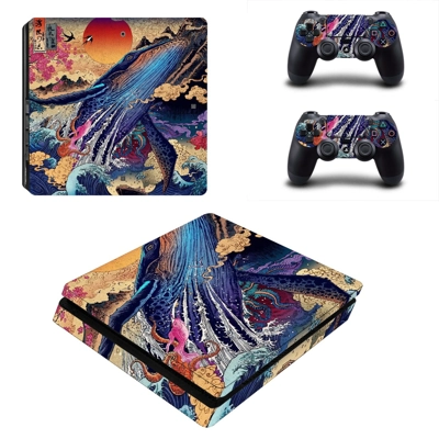 Asian whale art decal skin for PS4 Slim Console and two co.. Asian whale art decal skin for PS4 Slim Console and two co..