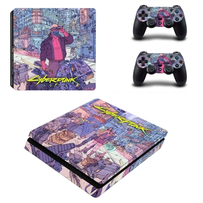 Cyberpunk 2077 decal skin for PS4 Slim Console and two con.. Cyberpunk 2077 decal skin for PS4 Slim Console and two con..