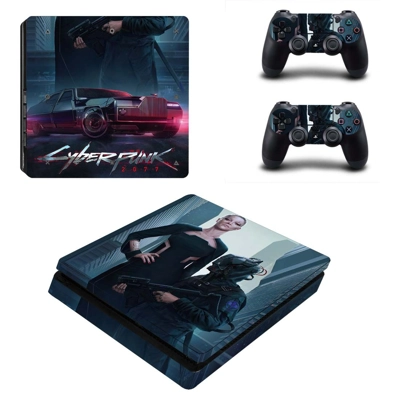Cyberpunk 2077 decal skin for PS4 Slim Console and two con.. Cyberpunk 2077 decal skin for PS4 Slim Console and two con..