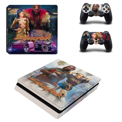 Cyberpunk 2077 decal skin for PS4 Slim Console and two con.. Cyberpunk 2077 decal skin for PS4 Slim Console and two con..