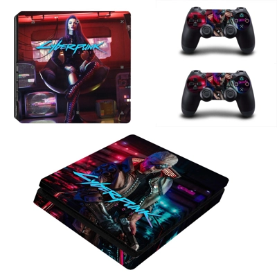 Cyberpunk 2077 decal skin for PS4 Slim Console and two con.. Cyberpunk 2077 decal skin for PS4 Slim Console and two con..
