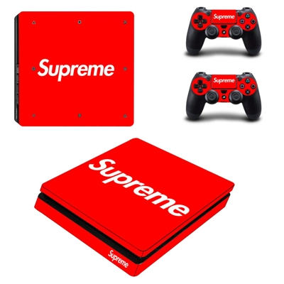 Supreme decal skin for PS4 Slim Console and two controllers