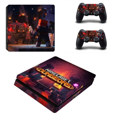Minecraft Dungeons decal skin for PS4 Slim Console and two controllers