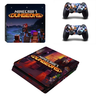 Minecraft Dungeons decal skin for PS4 Slim Console and two controllers
