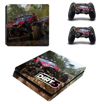 Dirt 5 decal skin for PS4 Slim Console and two controllers