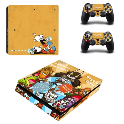 Teacup head decal skin for PS4 Slim Console and two controllers