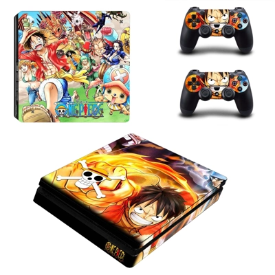 Anime One Piece decal skin for PS4 Slim Console and two co..