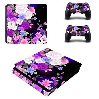Flower decal skin for PS4 Slim Console and two controllers