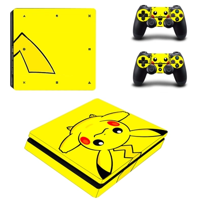 Picachu decal skin for PS4 Slim Console and two controllers