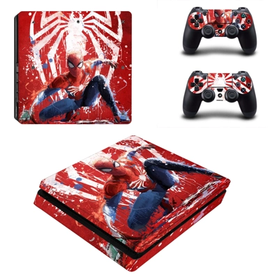 Sipderman decal skin for PS4 Slim Console and two controllers