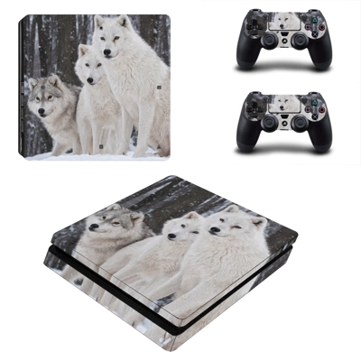 Unisex wolf decal skin for PS4 Slim Console and two controllers