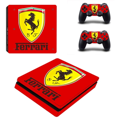 Ferrari decal skin for PS4 Slim Console and two controllers