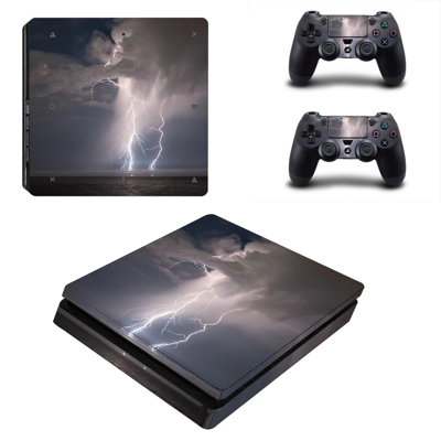 Neutral Lightning decal skin for PS4 Slim Console and two controllers