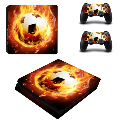 Fire Football decal skin for PS4 Slim Console and two controllers