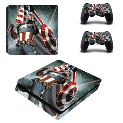 Captain America decal skin for PS4 Slim Console and two controllers