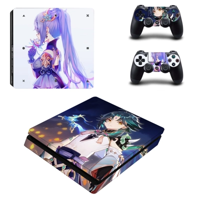 Genshin decal skin for PS4 Slim Console and two controllers