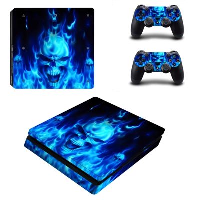Flaming Skull decal skin for PS4 Slim Console and two cont..