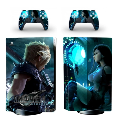 Final Fantasy 7 decal skin for PS5 Disc Edition Console and two Controllers