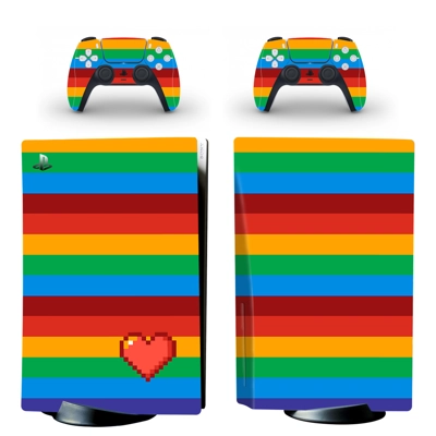 Colorful stripes decal skin for PS5 Disc Edition Console and two Controllers