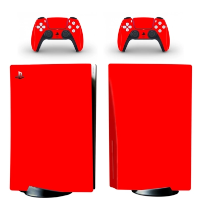 Pure red decal skin for PS5 Disc Edition Console and two Controllers