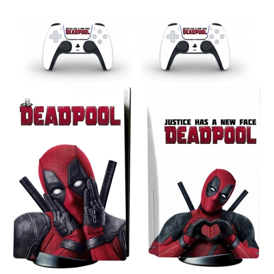 Deadpool decal skin for PS5 Disc Edition Console and two C..
