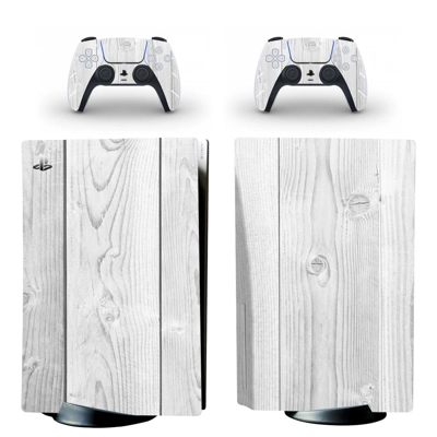 Wood grain decal skin for PS5 Disc Edition Console and two Controllers