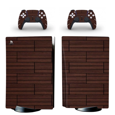 Wood grain decal skin for PS5 Disc Edition Console and two Controllers