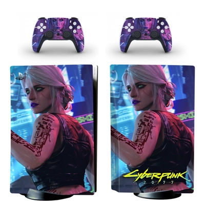 Cyberpunk 2077 decal skin for PS5 Disc Edition Console and two Controllers