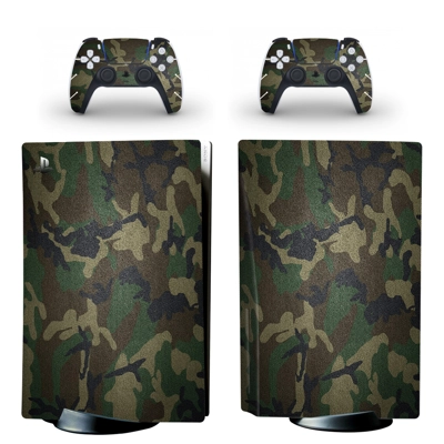 Camouflage Texture decal skin for PS5 Disc Edition Console and two Controllers