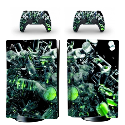 Broken Glass decal skin for PS5 Disc Edition Console and two Controllers