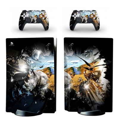Rhinoceros decal skin for PS5 Disc Edition Console and two Controllers