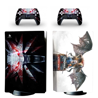 The Witcher Wild Hunt decal skin for PS5 Disc Edition Console and two Controllers