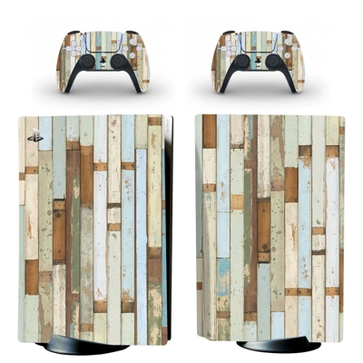 Wood grain decal skin for PS5 Disc Edition Console and two Controllers