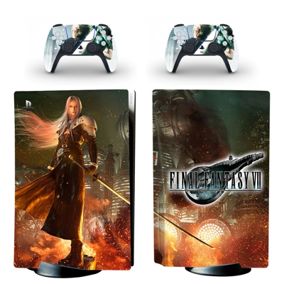 Final Fantasy 7 decal skin for PS5 Disc Edition Console and two Controllers