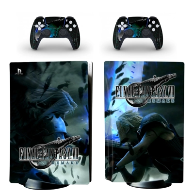 Final Fantasy 7 decal skin for PS5 Disc Edition Console and two Controllers