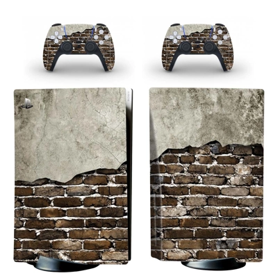 Wall pattern decal skin for PS5 Disc Edition Console and two Controllers