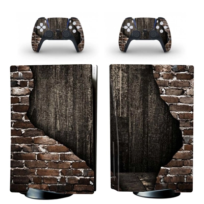 Wall pattern decal skin for PS5 Disc Edition Console and two Controllers