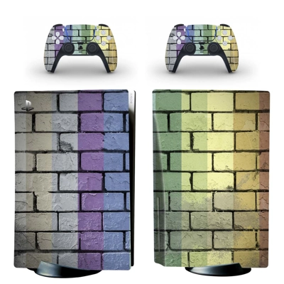 Wall pattern decal skin for PS5 Disc Edition Console and two Controllers