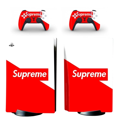Supreme decal skin for PS5 Disc Edition Console and two Controllers