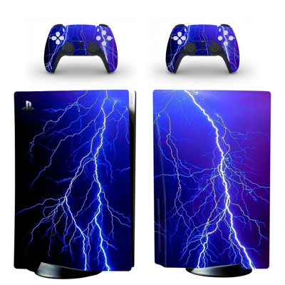 Lightning decal skin for PS5 Disc Edition Console and two Controllers